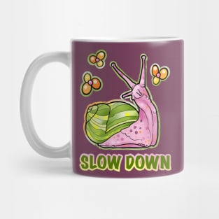 Slow down, cute snail stopping to smell the flowers Mug